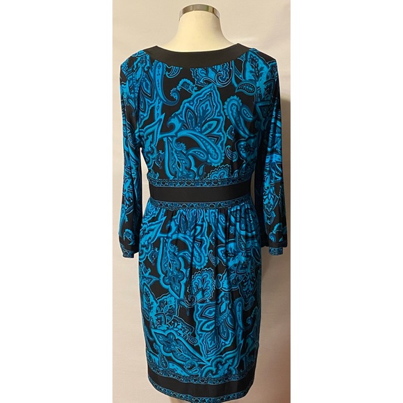 INC Petite Large Paisley Tourqoise and Black Dress - Picture 7 of 12